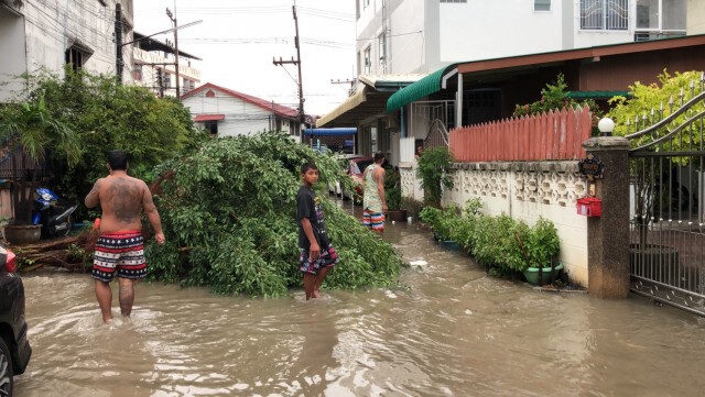 ฝนถล่มศรีราชา น้ำหลากท่วมหลายจุด ชาวบ้านสุดทำใจ