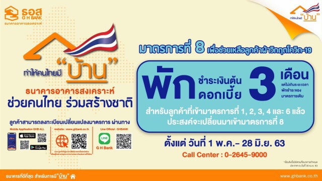 ธอส.ออกมาตรการที่ 8 พักชำระหนี้ 3 เดือน