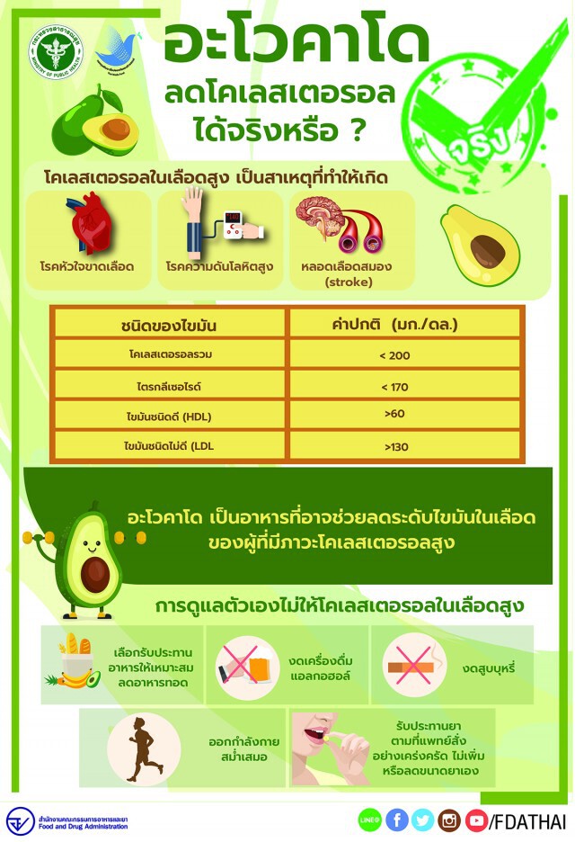 อย. เผยอะโวคาโดช่วยลดโคเลสเตอรอลได้