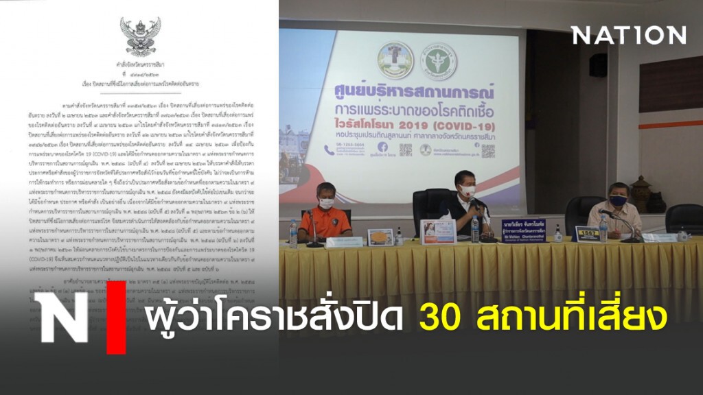 ผู้ว่าโคราช ยังสั่งปิด 30 สถานที่เสี่ยง นอกเหนือ 6 กิจการ ผู้ว่าโคราช ยังสั่งปิด 30 สถานที่เสี่ยง นอกเหนือ 6 กิจการ