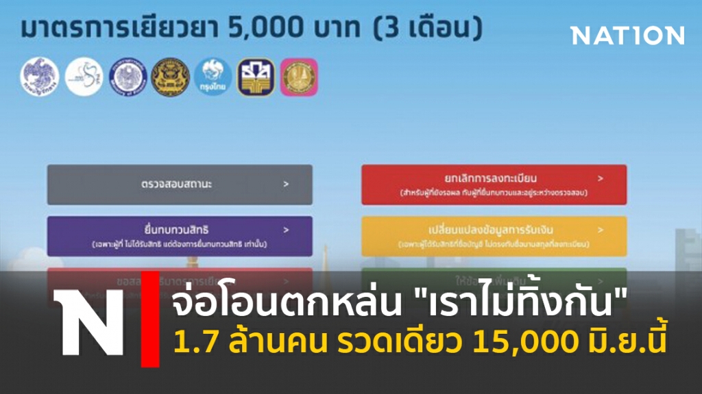 จ่อโอนตกหล่น "เราไม่ทิ้งกัน" 1.7 ล้านคน รวดเดียว 15,000 มิ.ย.นี้ จ่อโอนตกหล่น "เราไม่ทิ้งกัน" 1.7 ล้านคน รวดเดียว 15,000 มิ.ย.นี้