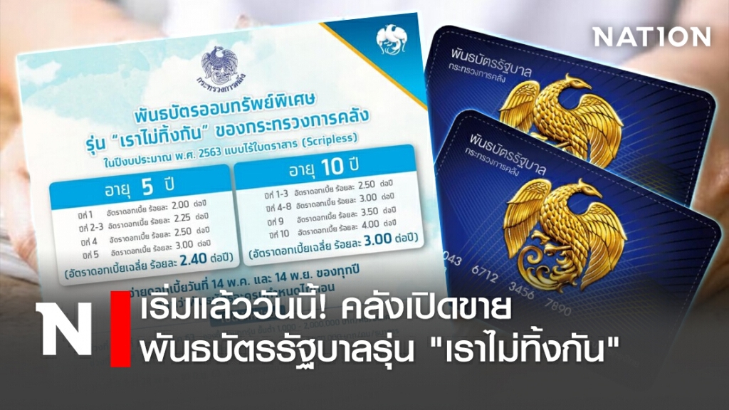 เริ่มแล้ววันนี้! คลังเปิดขายพันธบัตรรัฐบาลรุ่น "เราไม่ทิ้งกัน"
