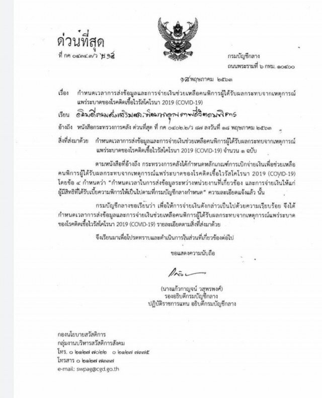 พร้อมจ่าย!! เงินเยียวยาคนพิการ 1,000 บาท 29 พ.ค. นี้