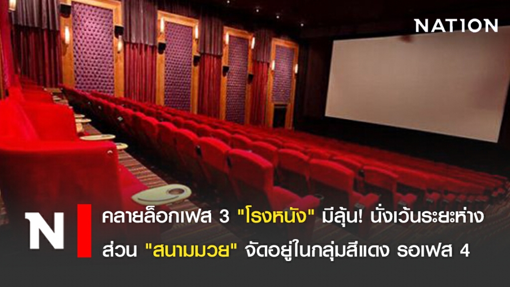 คลายล็อกเฟส 3 "โรงหนัง" มีลุ้น! นั่งเว้นระยะห่าง ส่วน "สนามมวย" จัดอยู่ในกลุ่มสีแดง รอเฟส 4