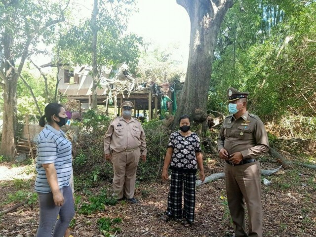 ลมพายุพัดต้นไม้โค่นทับบ้านพัง ตำรวจ สภ.มหาราช นำเสาไม้ช่วยชาวบ้าน