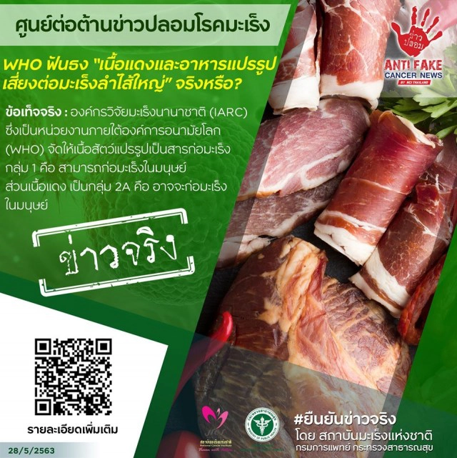 สถาบันมะเร็งแห่งชาติ ยืนยันข่าวจริง การรับประทานเนื้อแดงและอาหารแปรรูป เสี่ยงมะเร็งลำไส้ใหญ่