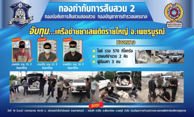 3 ผู้ต้องหา รับขนไอซ์ 570 ก.ก. ส่งลูกค้าภาคกลาง