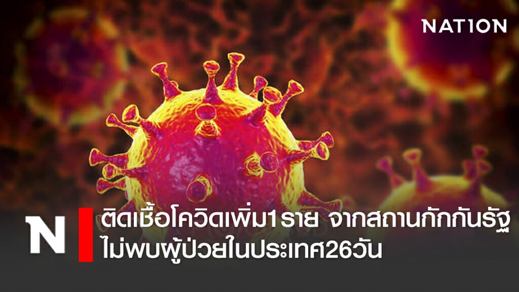 ศบค.เผยยอดติดเชื้อโควิด-19เพิ่ม 1 ราย จากสถานกักกันรัฐ ไม่พบผู้ป่วยในประเทศ26วัน ศบค.เผยยอดติดเชื้อโควิด-19เพิ่ม 1 ราย จากสถานกักกันรัฐ ไม่พบผู้ป่วยในประเทศ26วัน
