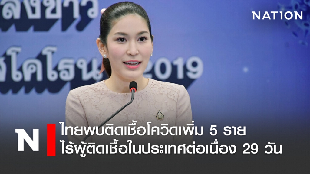 ศบค. แจ้งไทยพบติดเชื้อโควิดเพิ่ม 5 ราย ไร้ผู้ติดเชื้อในประเทศต่อเนื่อง 29 วัน ศบค. แจ้งไทยพบติดเชื้อโควิดเพิ่ม 5 ราย ไร้ผู้ติดเชื้อในประเทศต่อเนื่อง 29 วัน