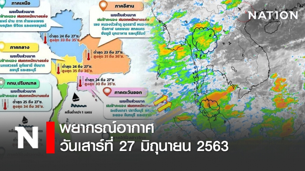 พยากรณ์อากาศ วันเสาร์ที่ 27 มิถุนายน 2563 พยากรณ์อากาศ วันเสาร์ที่ 27 มิถุนายน 2563