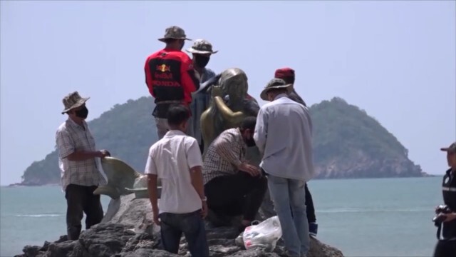 นายกฯ ทน. สงขลา สั่งเทศกิจ   ดูแลเข้มรูปปั้นนางเงือกหาดสมิหลา