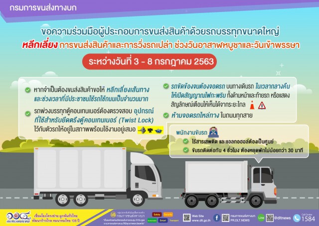 ขนส่งฯ ขอความร่วมมือรถบรรทุกเลี่ยงขนส่งสินค้าช่วงหยุดยาว