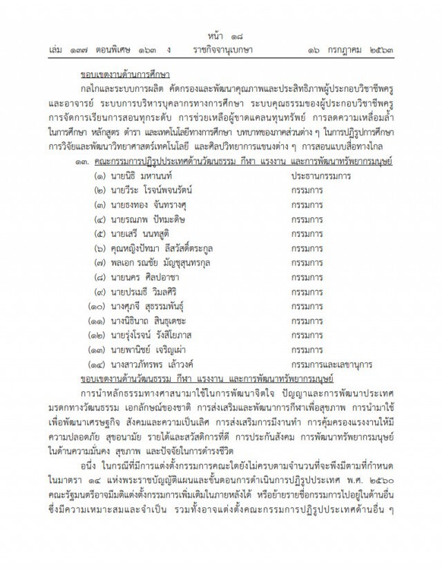 ราชกิจจาฯ เผยประกาศแต่งตั้งคณะกรรมการปฏิรูปประเทศ 13 ด้าน อยู่จนถึงปี2565