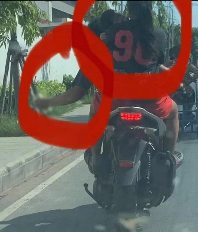 ฟ้องด้วยภาพ พ่อขี่จยย.มือหนึ่งบิด อีกมือถือกระป๋องมี 2 ชีวิตแม่ ลูกเล็ก ซ้อนท้าย