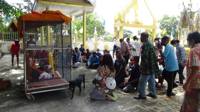 ชาวบ้านร่ำไห้สงสารเจ้าอาวาสขังตัวเองในกรงสุนัข