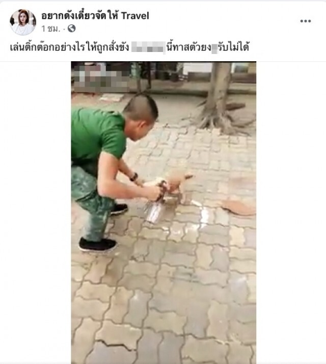 เพจดังแฉ หนุ่มชุดทหารพ่นสีย้อมสุนัข หัวเราะคิกคักเตรียมต้อนรับคณะทัวร์