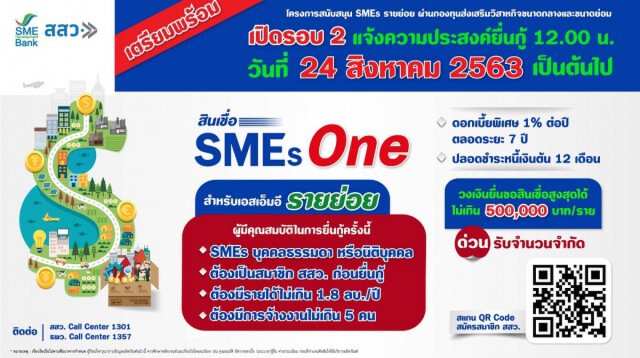 ข่าวดี!! เอสเอ็มอี 24 ส.ค. เปิดยื่นกู้สินเชื่อ 'SMEs One' รอบ 2