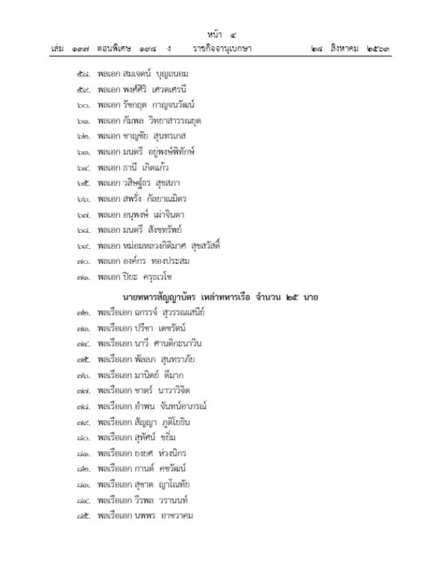 ราชกิจจาฯ ประกาศให้นายทหาร 117 นาย พ้นการปฏิบัติหน้าที่ราชองครักษ์พิเศษ