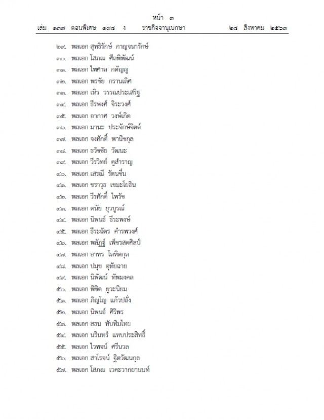 ราชกิจจาฯ ประกาศให้นายทหาร 117 นาย พ้นการปฏิบัติหน้าที่ราชองครักษ์พิเศษ