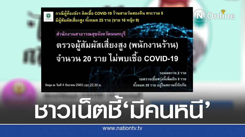 ศูนย์โควิด-'นน'แจ้งข่าวดี ชาวเน็ตบอก'มีคนหนี'