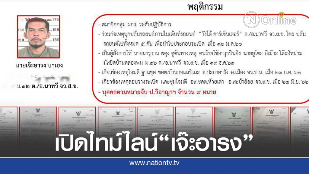 เปิดไทม์ไลน์ "เจ๊ะอารง" แกนนำ 9 หมายจับก่อนวิสามัญ 2 ศพ