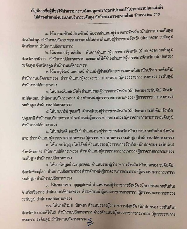 ครม.เคาะตั้ง "ผู้ว่าฯ-ผู้ตรวจราชการ" 26 ตำแหน่ง