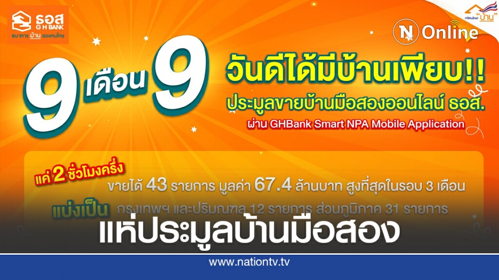 แห่ประมูลบ้านมือสอง ธอส. ออนไลน์ยอดขายพุ่ง 67.4 ล้านบาท