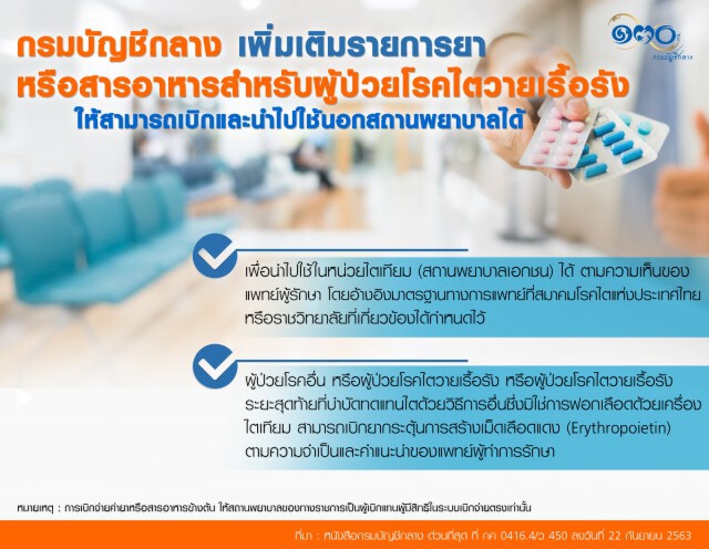 บัญชีกลางเพิ่มรายการยาผู้ป่วยโรคไตวายเรื้อรัง เบิกจ่าย รพ.เอกชนได้
