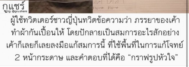สามีได้ผ้ากันเปื้อนจากภรรยา ปักลายสมการ พอแก้โจทย์ได้เท่านั้นแหละรักเธอที่สุด