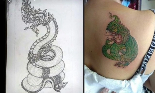 อัพเดท สาวสักพลาดได้งูเขียวหัวโม่ง ช่างแก้ให้เป็นพญานาคสมดั่งใจ