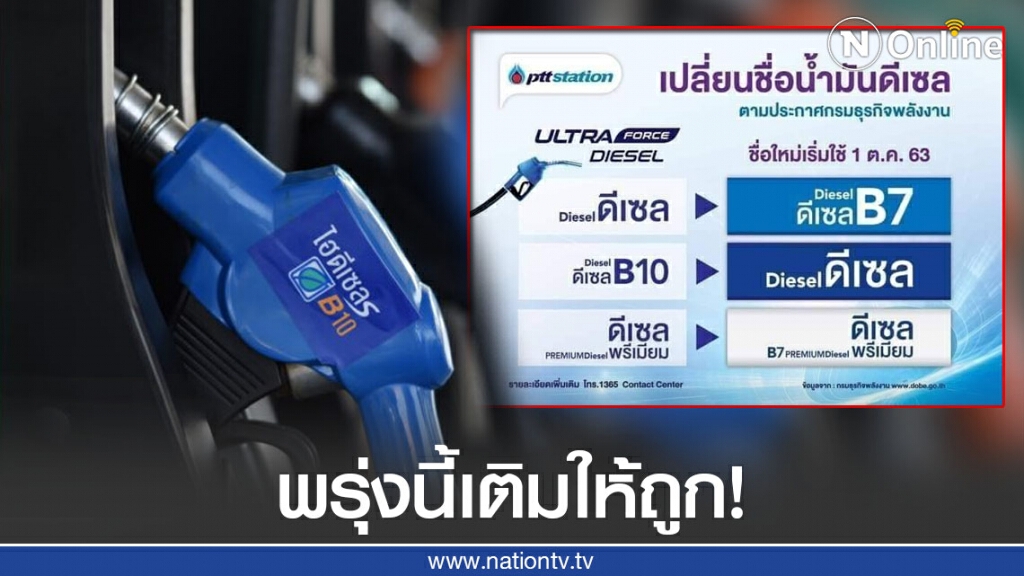 เช็คให้ดี! พรุ่งนี้ (1 ต.ค.63) เปลี่ยนชื่อน้ำมัน "ดีเซล" เป็น "ดีเซล บี7" แล้ว