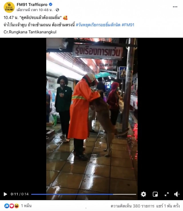 สุดน่ารัก ตำรวจพาน้องหมาข้ามถนนในวันฝนตก ดูแล้วยิ้มตาม