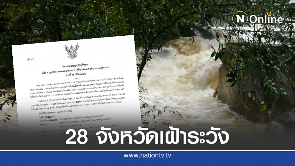 อุตุฯประกาศฉบับ 15 เตือน "28 จังหวัดใน 4 ภาค" ระวังน้ำท่วมฉับพลัน