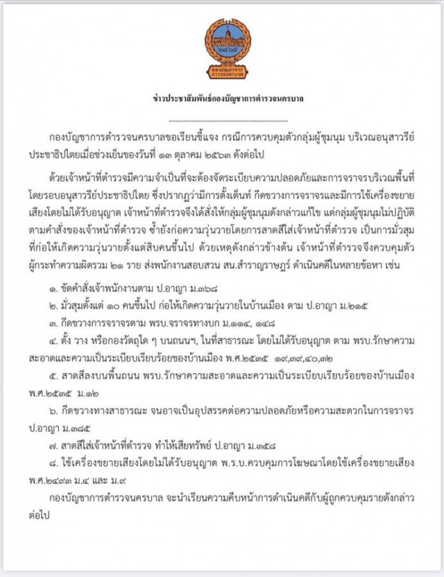 แจ้ง 8 ข้อหา"ไผ่ ดาวดิน พร้อมพวก"