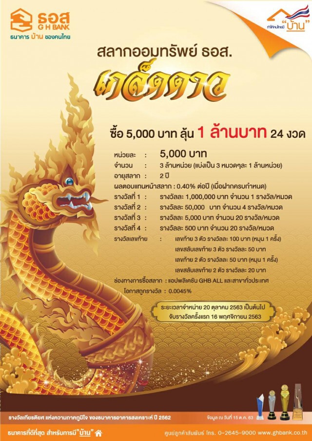 ดีเดย์ 20 ต.ค.นี้ ขายสลากออมทรัพย์ ธอส.ชุดเกล็ดดาว