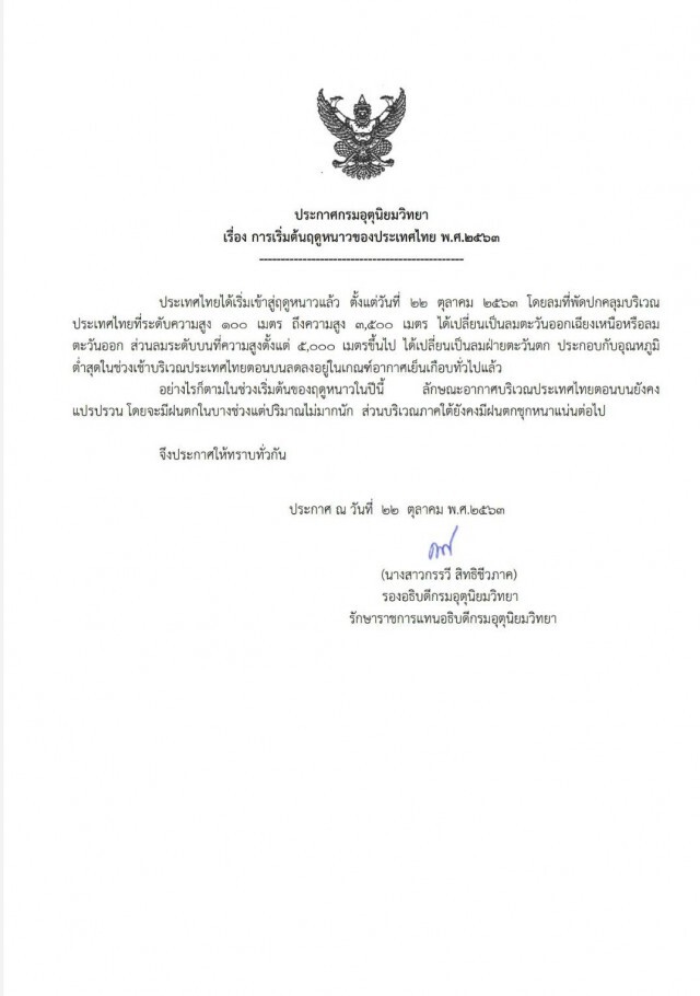 อุตุฯ ประกาศไทยเข้าสู่ฤดูหนาวแล้ว แต่ไทยตอนบนอากาศยังแปรปรวน ใต้ฝนชุก