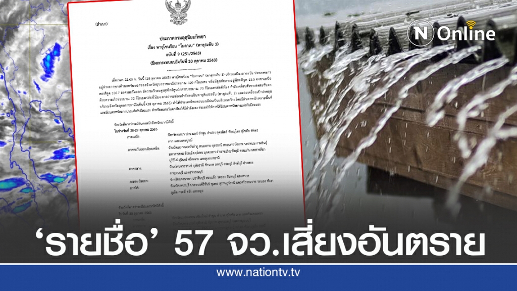 อุตุฯ เตือนฉบับ 9 พายุกระทบ 57 จว.ทั่วประเทศ ต้องระวัง