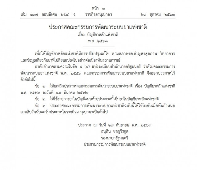 ราชกิจจาฯ ประกาศบัญชียาหลักแห่งชาติ พ.ศ. 2563