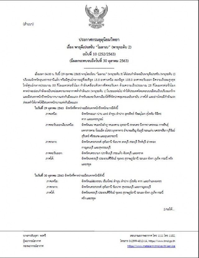 อุตุฯ ประกาศฉบับที่ 10 เตือน "โมลาเบ" ถล่ม 55 จังหวัด