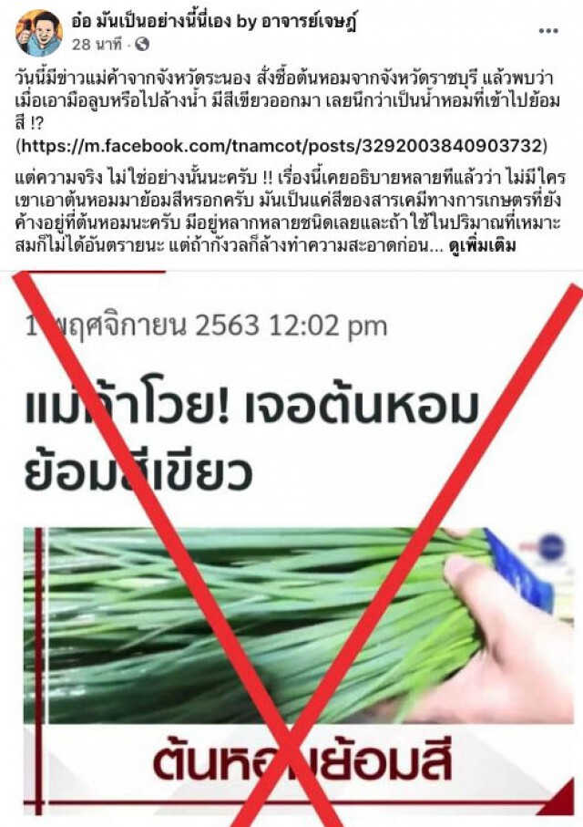 อ.เจษฎ์ ชี้ ต้นหอมย้อมสีไม่จริง เป็นแค่สารเคมีทางการเกษตร