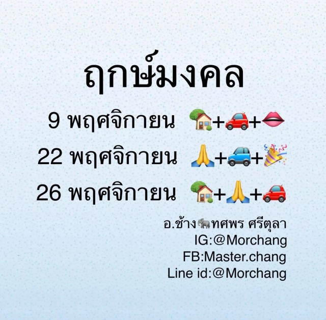 "หมอช้าง"  แนะนำฤกษ์มงคลเดือนพฤศจิกายน