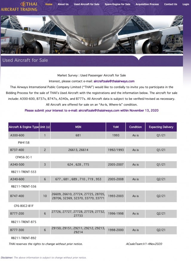 "การบินไทย" ประกาศขายเครื่องบิน 34 ลำ ประคองธุรกิจ