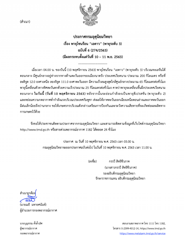 ฉบับ 6  ‘เอตาว’กระทบอีสาน-ตะวันออก เตือนเกษตรกร