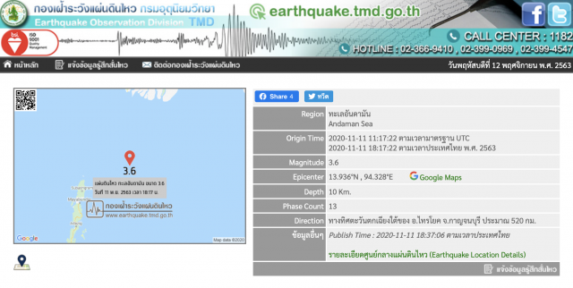 ‘แผ่นดินไหว’ในประเทศไทย ศูนย์กลางที่อันดามัน