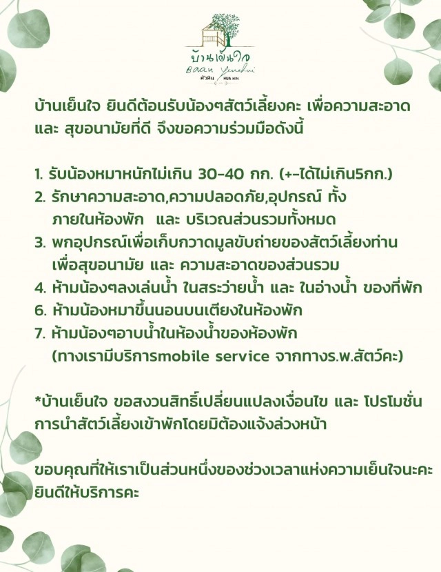 พาครอบครัวและสัตว์เลี้ยงแสนรักมาพักที่ บ้านเย็นใจ หัวหิน
