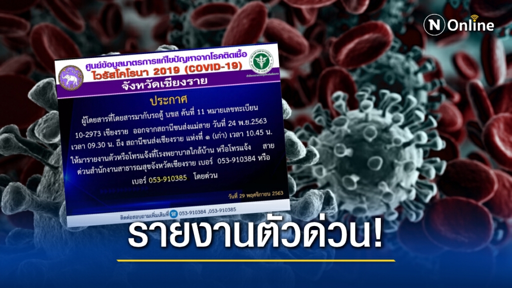 เชียงรายประกาศ "ผู้โดยสารรถตู้" คันเดียวกับสาวติดโควิด รายงานตัวด่วน! เชียงรายประกาศ "ผู้โดยสารรถตู้" คันเดียวกับสาวติดโควิด รายงานตัวด่วน!