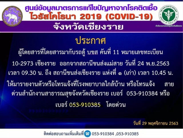 เชียงรายประกาศ "ผู้โดยสารรถตู้" คันเดียวกับสาวติดโควิด รายงานตัวด่วน!