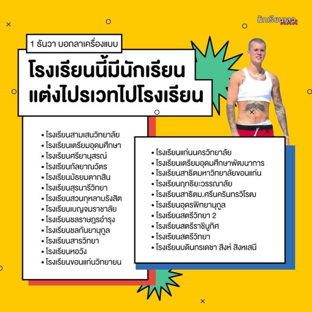 ทวิตดังเปิดคู่มือปฏิบัติตัว-ตอบโต้ ของนักเรียนใส่ชุด "ไปรเวท" ไปโรงเรียน 1 ธ.ค.นี้