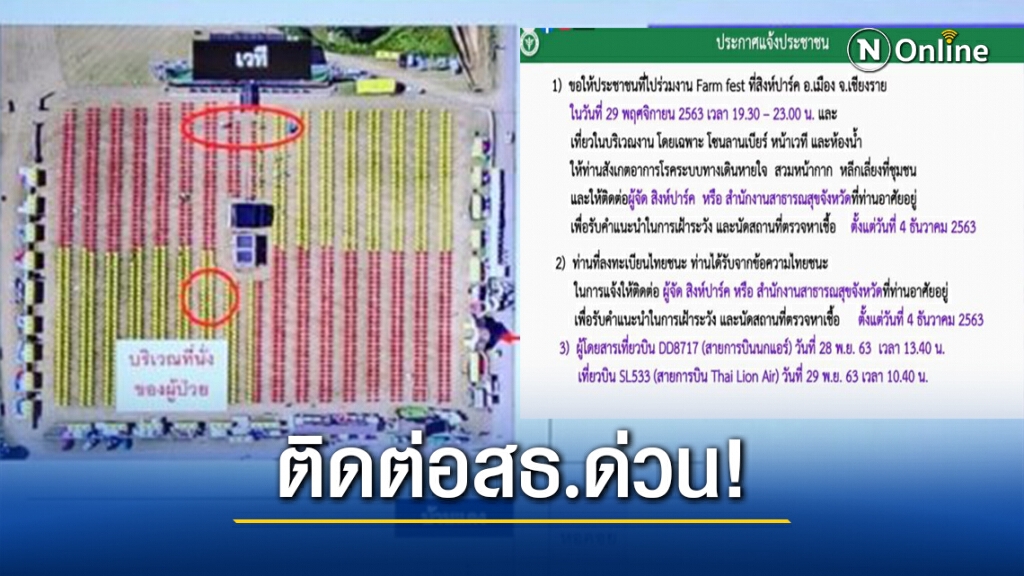 ด่วน! สธ.แจ้งปชช.เที่ยวFarm fest -บินเชียงรายรายงานตัว ด่วน! สธ.แจ้งปชช.เที่ยวFarm fest -บินเชียงรายรายงานตัว