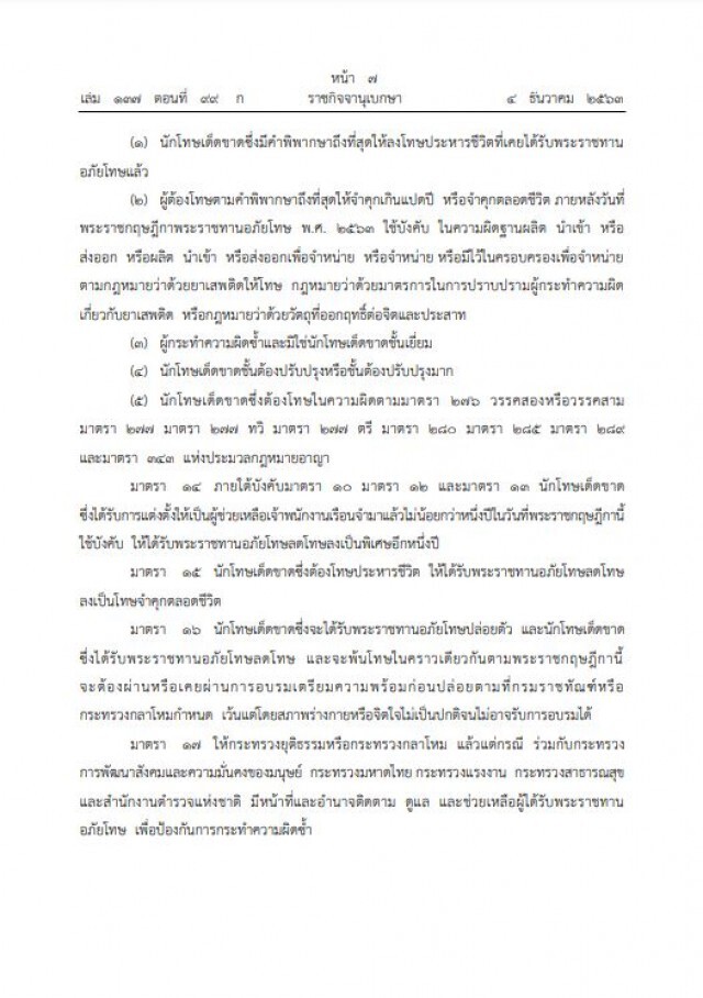 โปรดเกล้าฯพระราชกฤษฎีกา "พระราชทานอภัยโทษ" พ.ศ. 2563